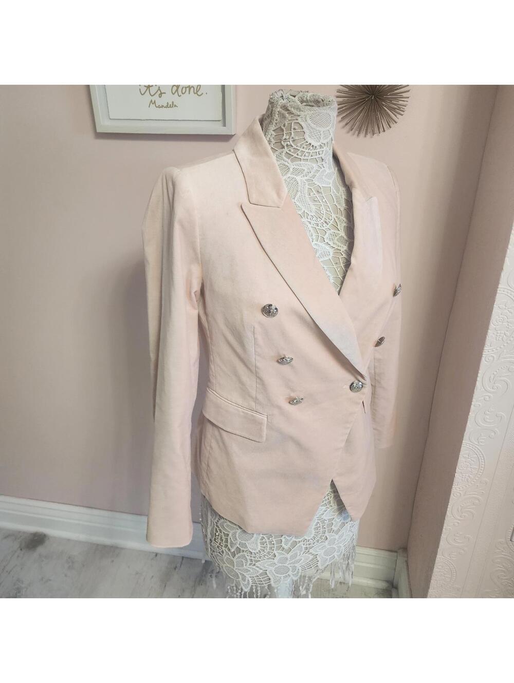 White House Black Market pink velvet blazer double breasted jacket 4